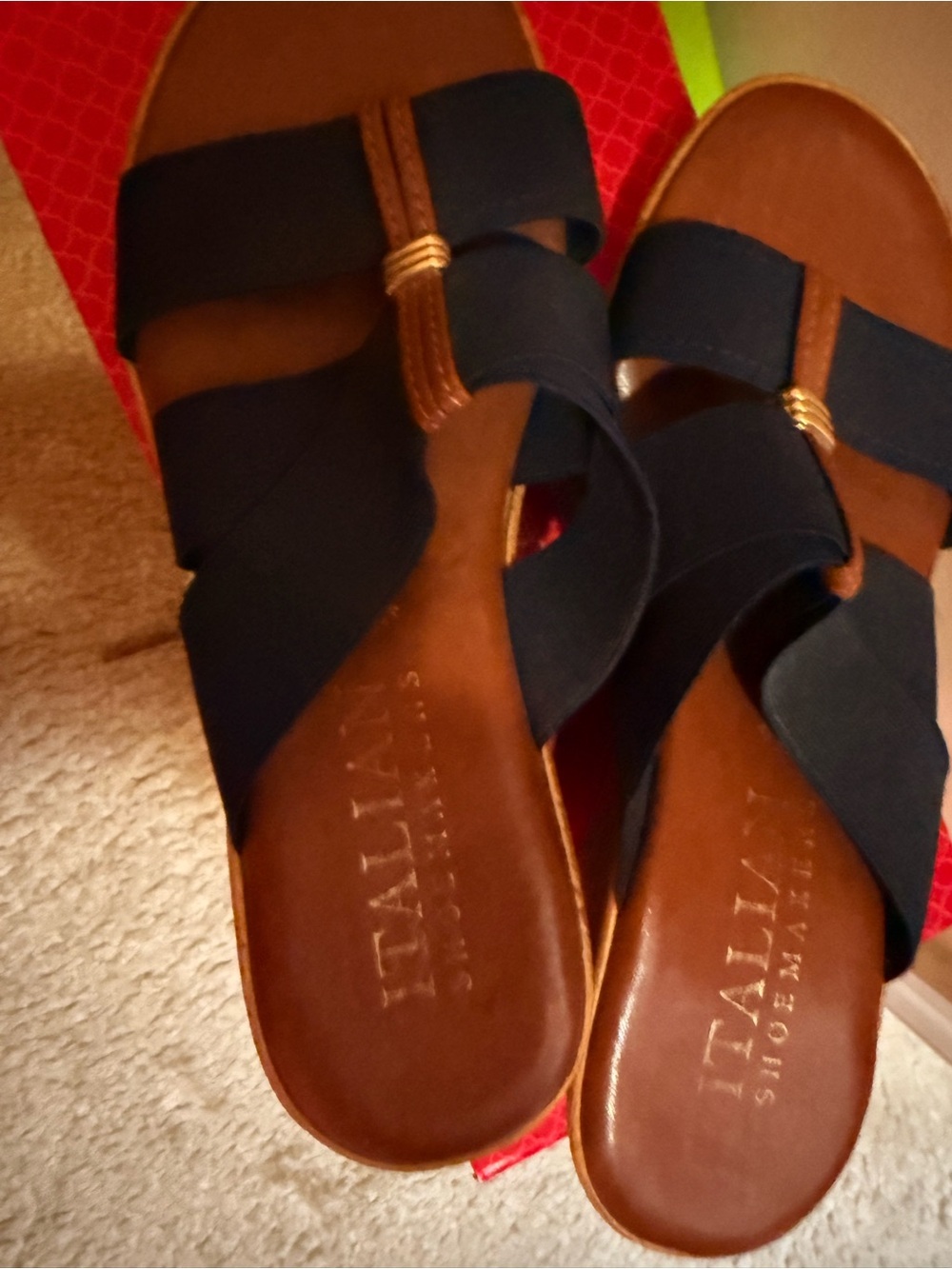 Italian Sheomakers Navy Cross-Strap Leather Slide Sandals